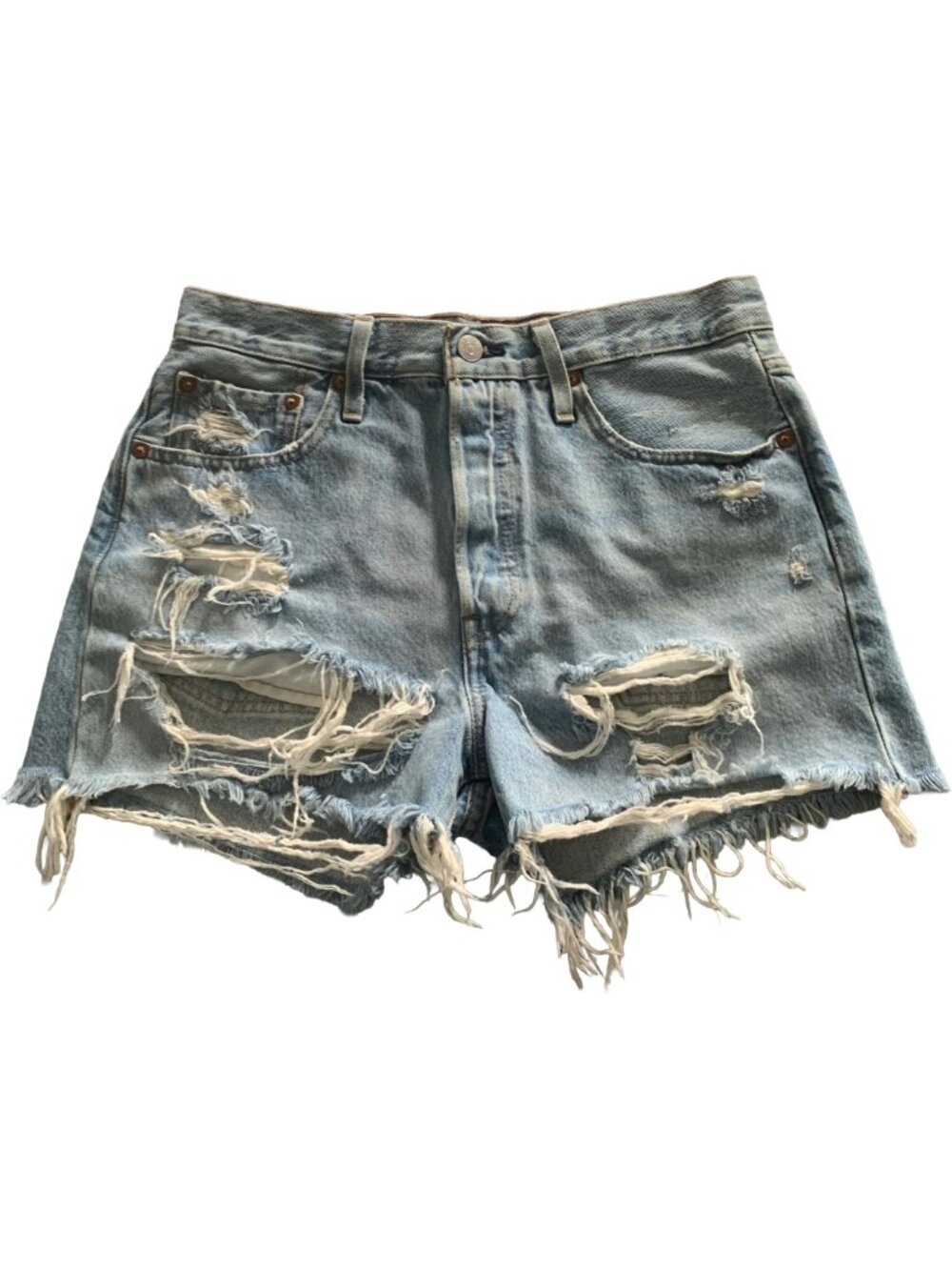 LEVI'S Fault Line Light Wash 501 High Rise Distressed Denim Shorts Sz 27 - Picture 6 of 9